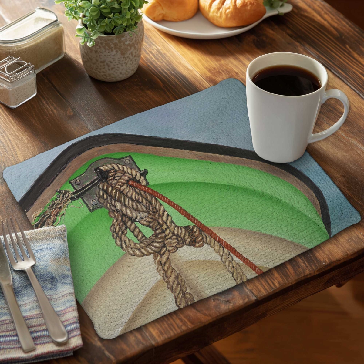 Picture of Begin Home Decor C4BP1418A5FMOC 14 x 18 in. Sailing Rowing Boat Braided Polyester Placemat - Set of 4
