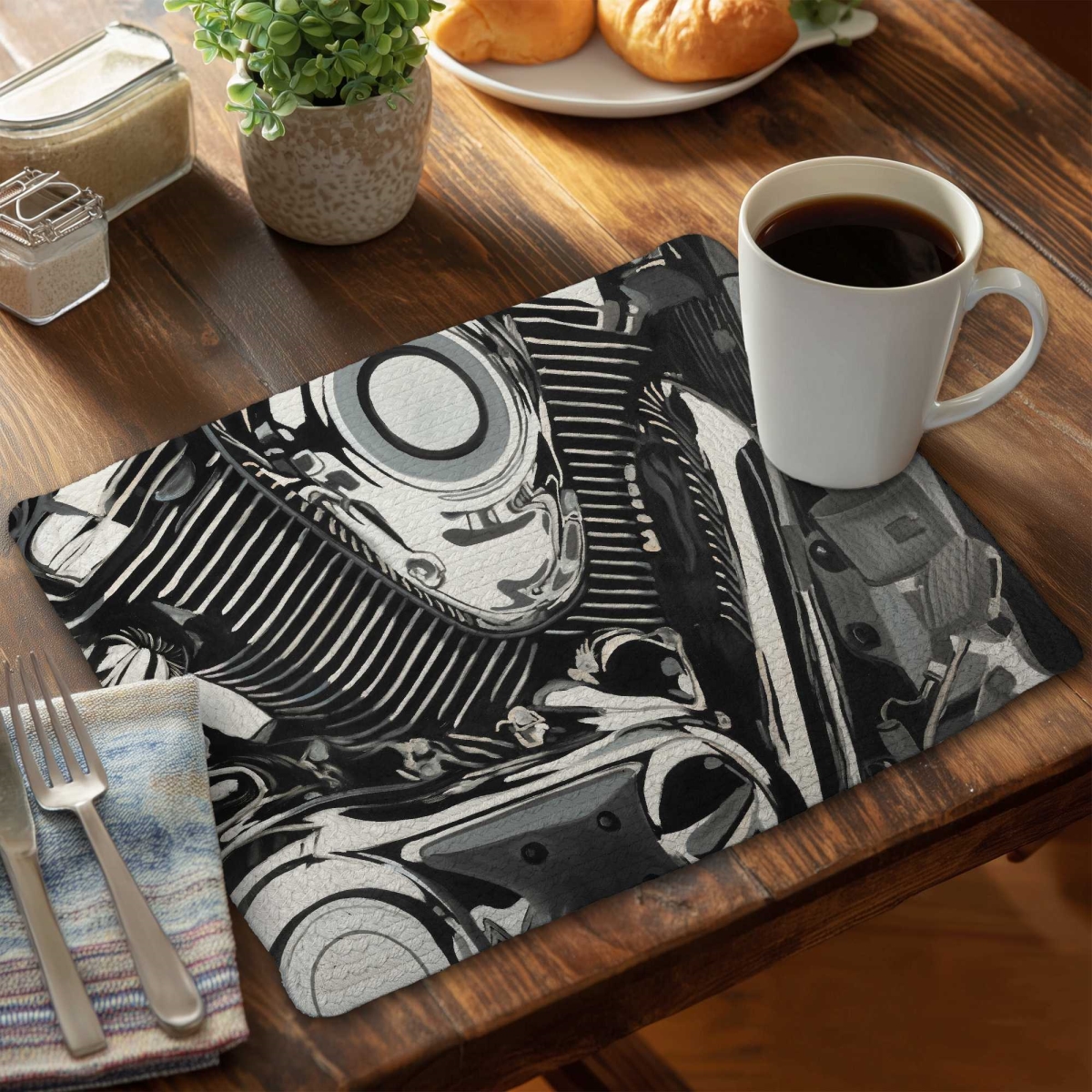 Picture of Begin Home Decor C4BP1418CONKJV 14 x 18 in. Motorcycle Engine Braided Polyester Placemat for Home Decor - Set of 4