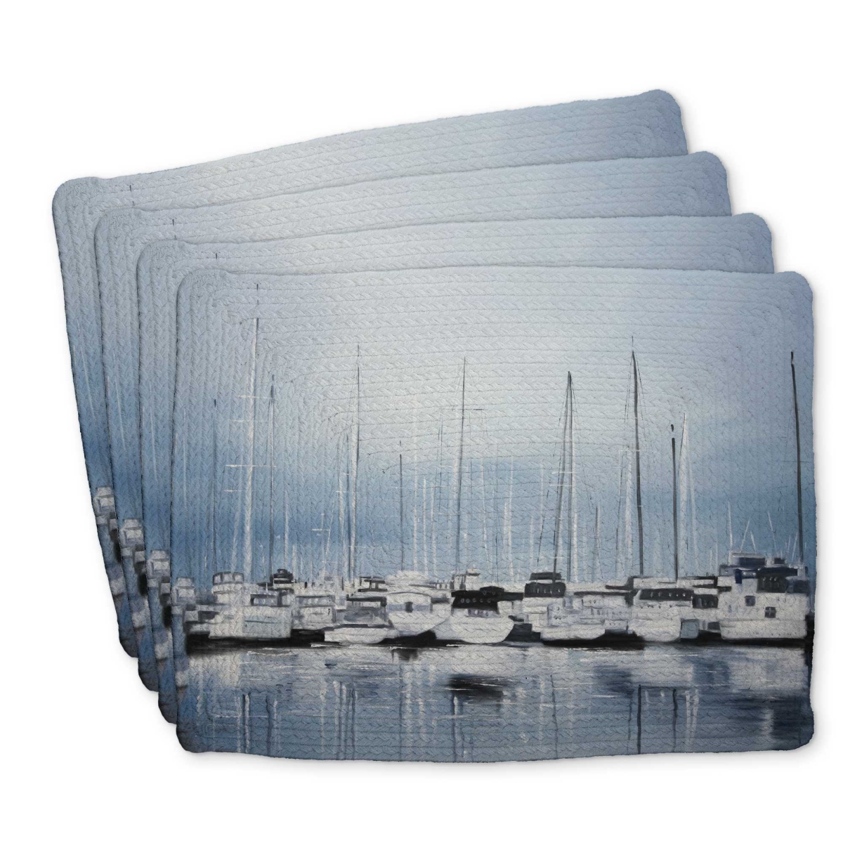 Picture of Begin Home Decor C4BP1418E8S7RR 14 x 18 in. Boats at the Dock 2 - Braided Polyester Placemat - Decor - Set of 4