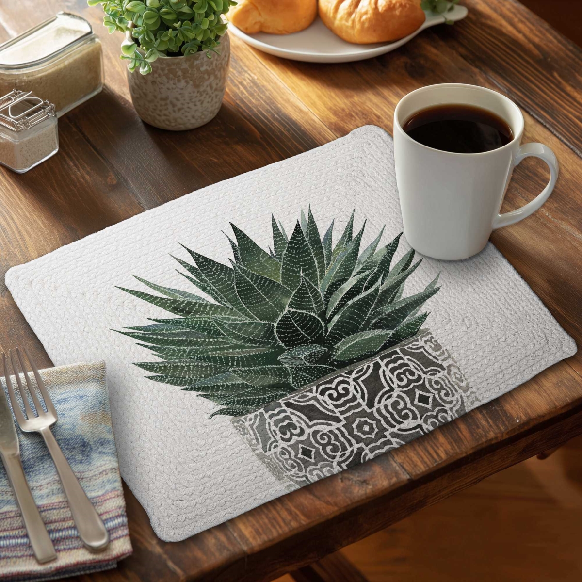Picture of Begin Home Decor C4BP1418GO64V7 14 x 18 in. Zebra Plant Succulent - Braided Polyester Placemat for Decor - Set of 4