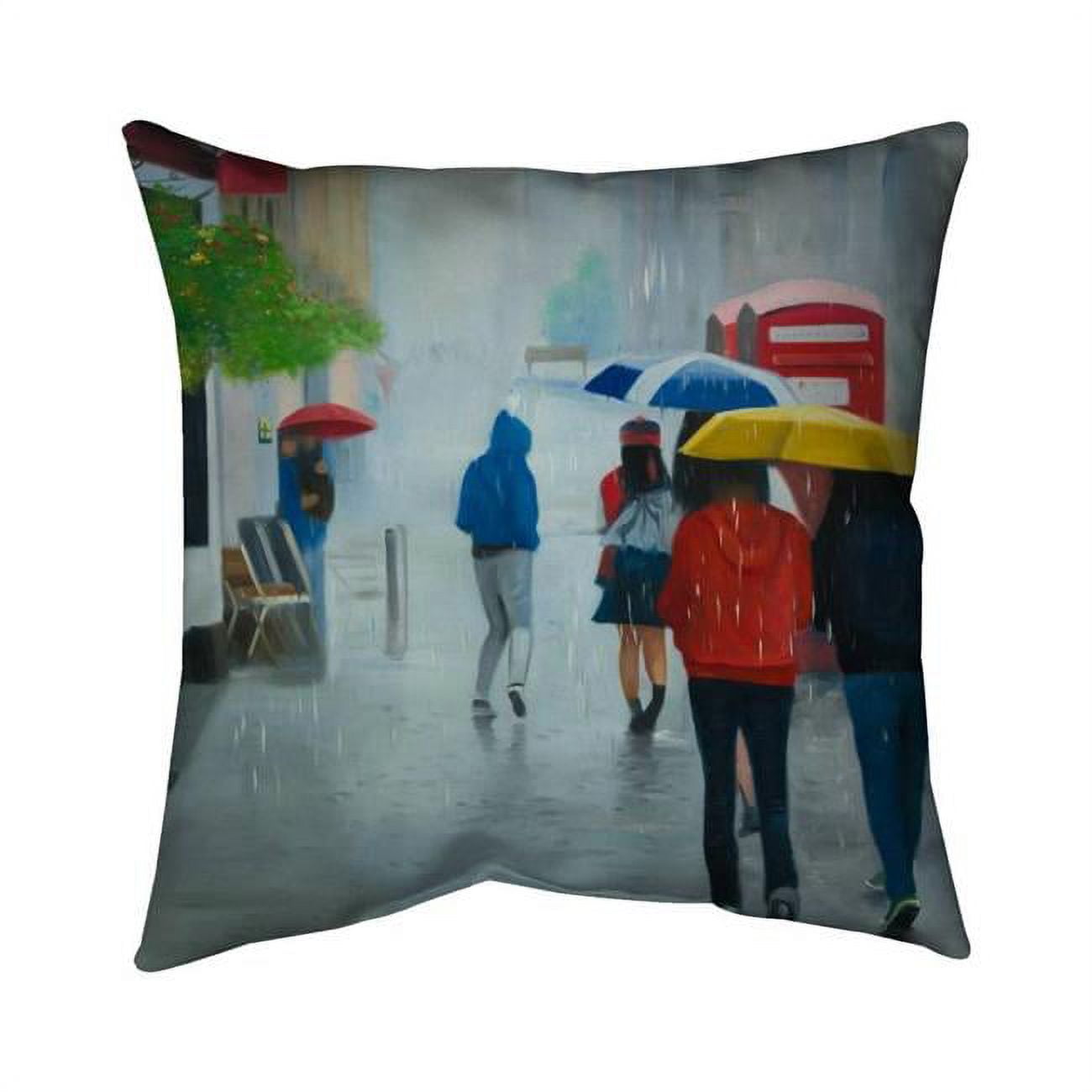 16 x 16 in. People Walking Under Umbrella by A Rainy Day-Double Sided Print Outdoor Pillow Cover