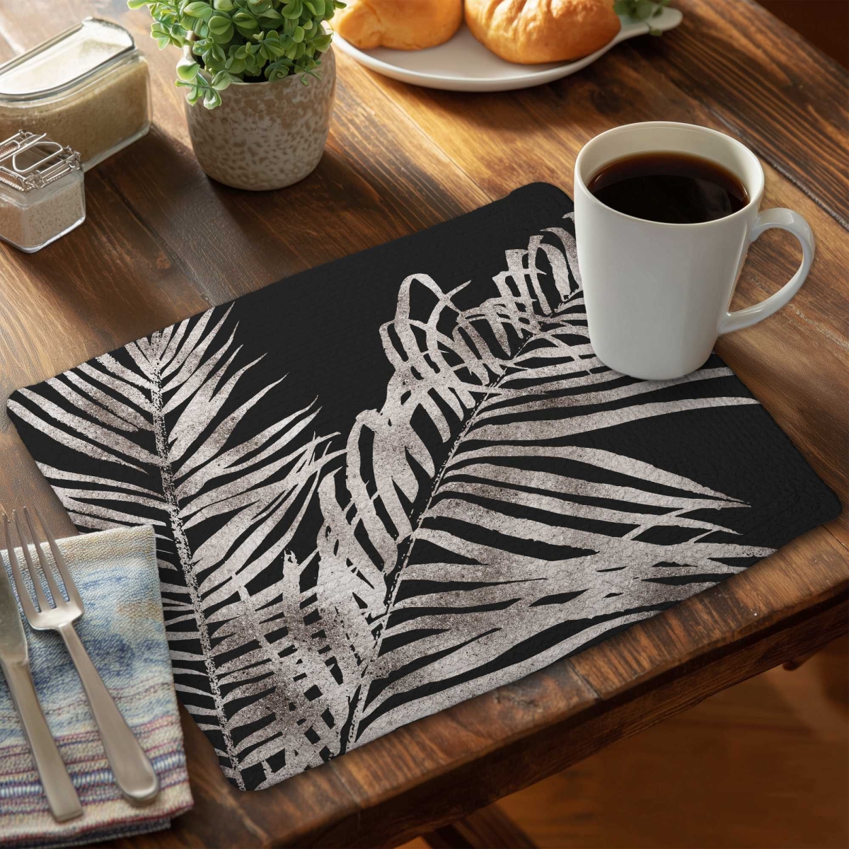 Picture of Begin Home Decor C6BP1418W5GCLR 14 x 18 in. Tropical Gold Leaves Braided Polyester Placemats - Set of 6