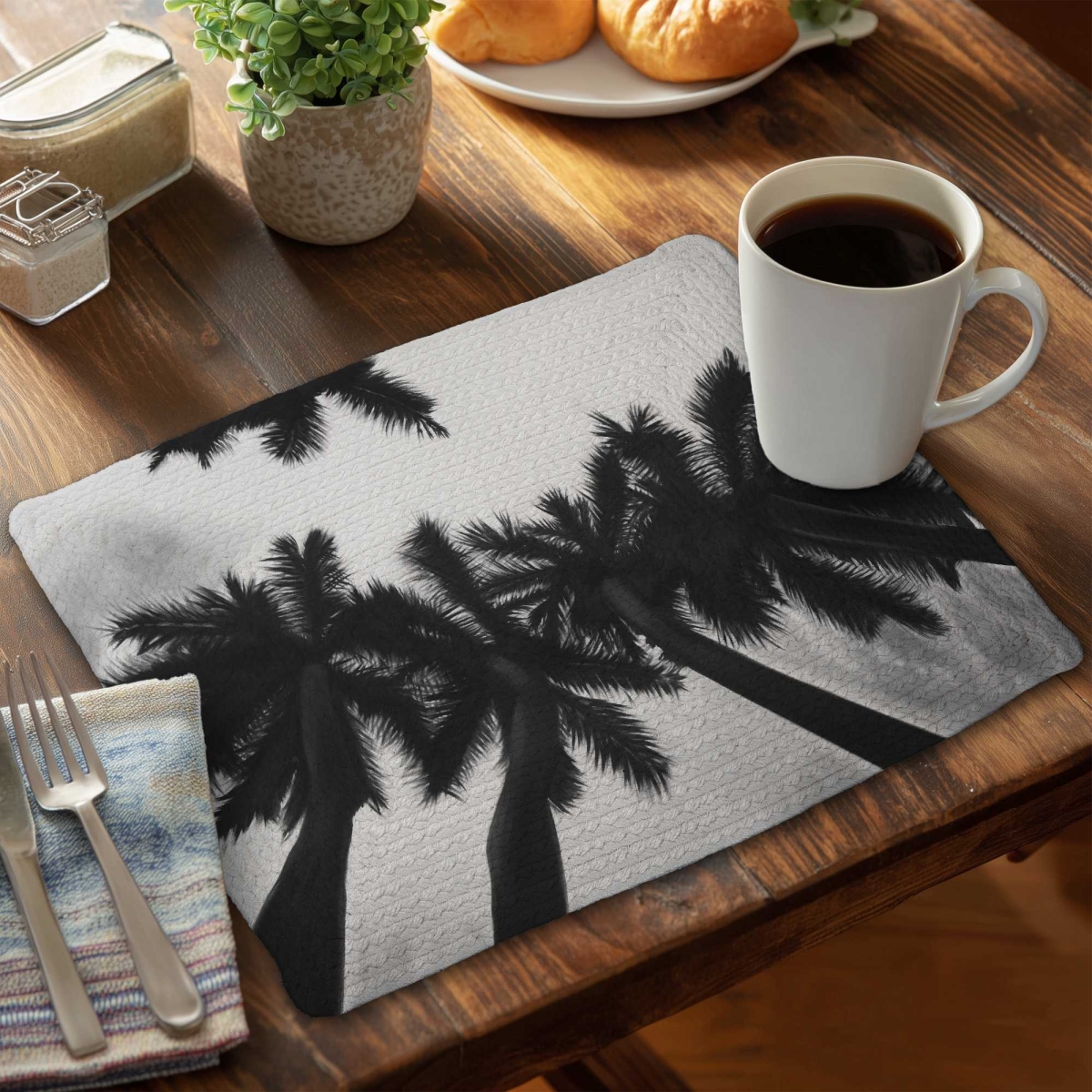 Picture of Begin Home Decor C6BP1418W67O3H 14 x 18 in. Monochrome Palm Trees Braided Polyester Placemat - Decor - Set of 6