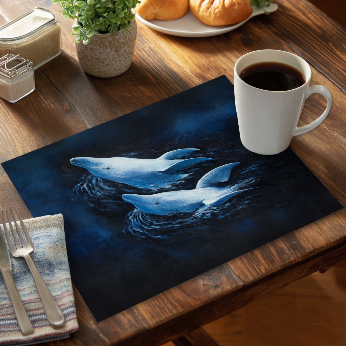 Picture of Begin Home Decor C6PP14184SBUR6 14 x 18 in. Two Swimming Dolphins Polyester Placemat - Home Decor - Set of 6
