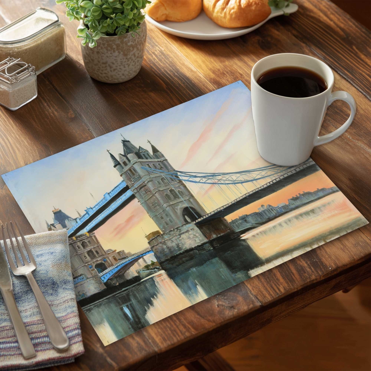 Picture of Begin Home Decor C6PP1418637418 14 x 18 in. Sunset on the London Bridge Polyester Placemat - Home Decor - Set of 6