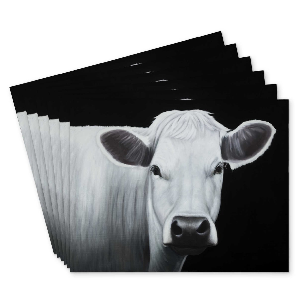 Picture of Begin Home Decor C6PP1418BXPAYB 14 x 18 in. White Cow Polyester Placemat - Stylish Home Decor Accent - Set of 6