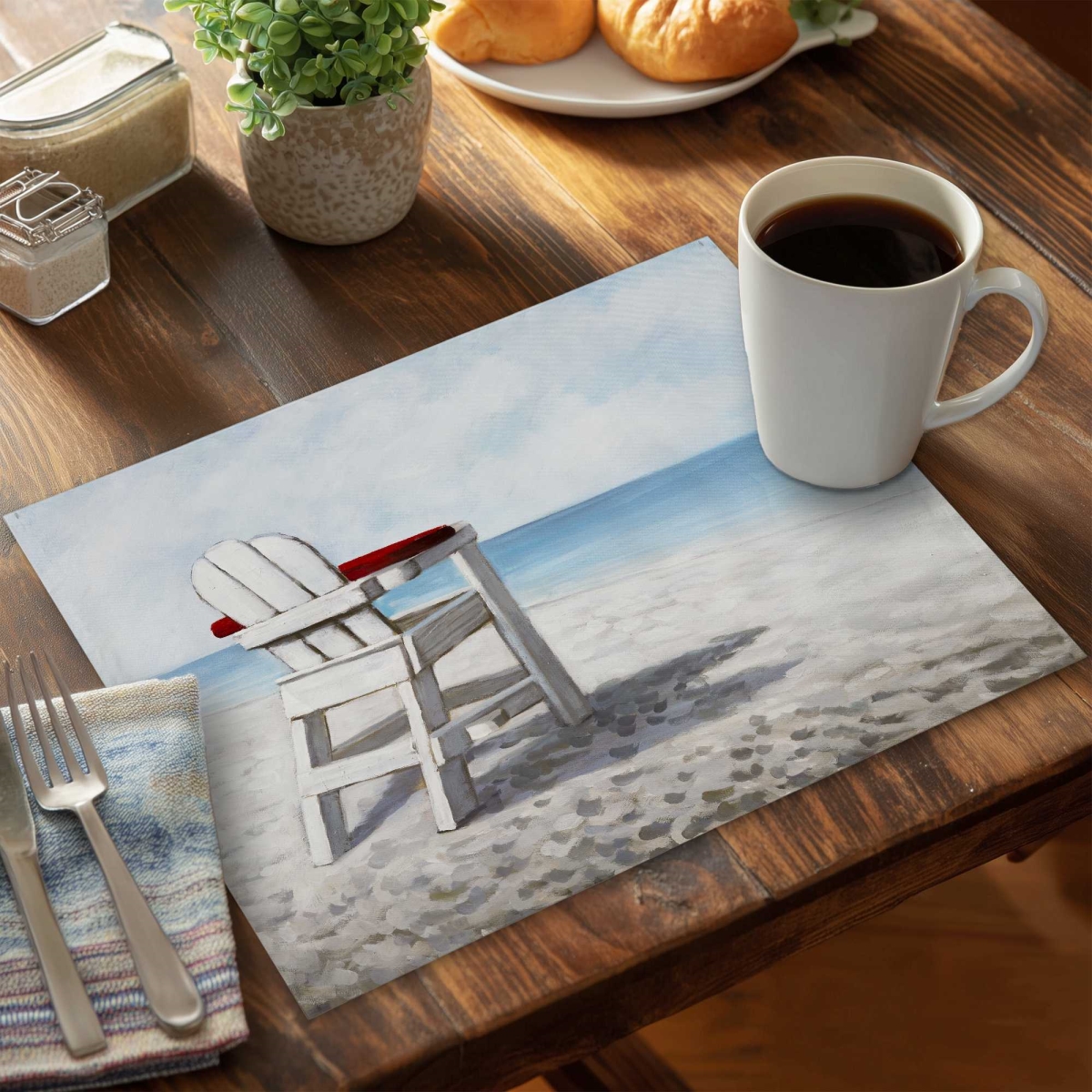 Picture of Begin Home Decor C6PP1418D4AM8T 14 x 18 in. White Beach Chair - Polyester Placemat for Home Decor - Set of 6