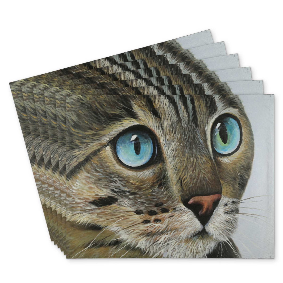Picture of Begin Home Decor C6PP1418DTW0FV 14 x 18 in. Curious Cat Portrait Polyester Placemat - Decor Accessory - Set of 6