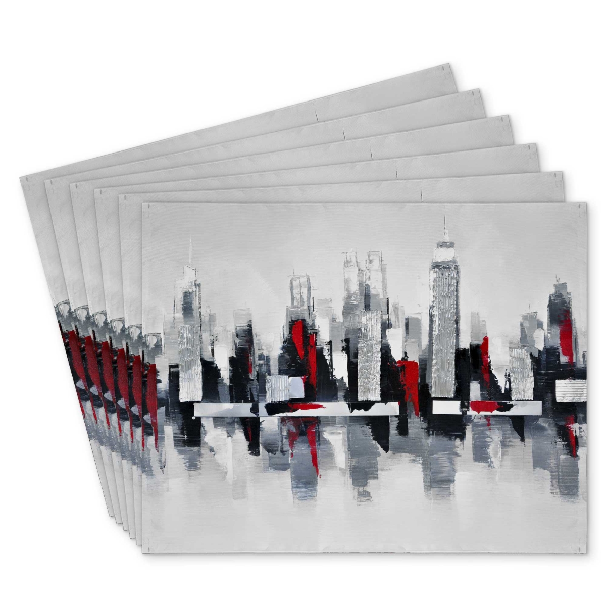 Picture of Begin Home Decor C6PP1418FKTQUW 14 x 18 in. Gray & Red Cityscape Polyester Placemat for Home Decor - Set of 6