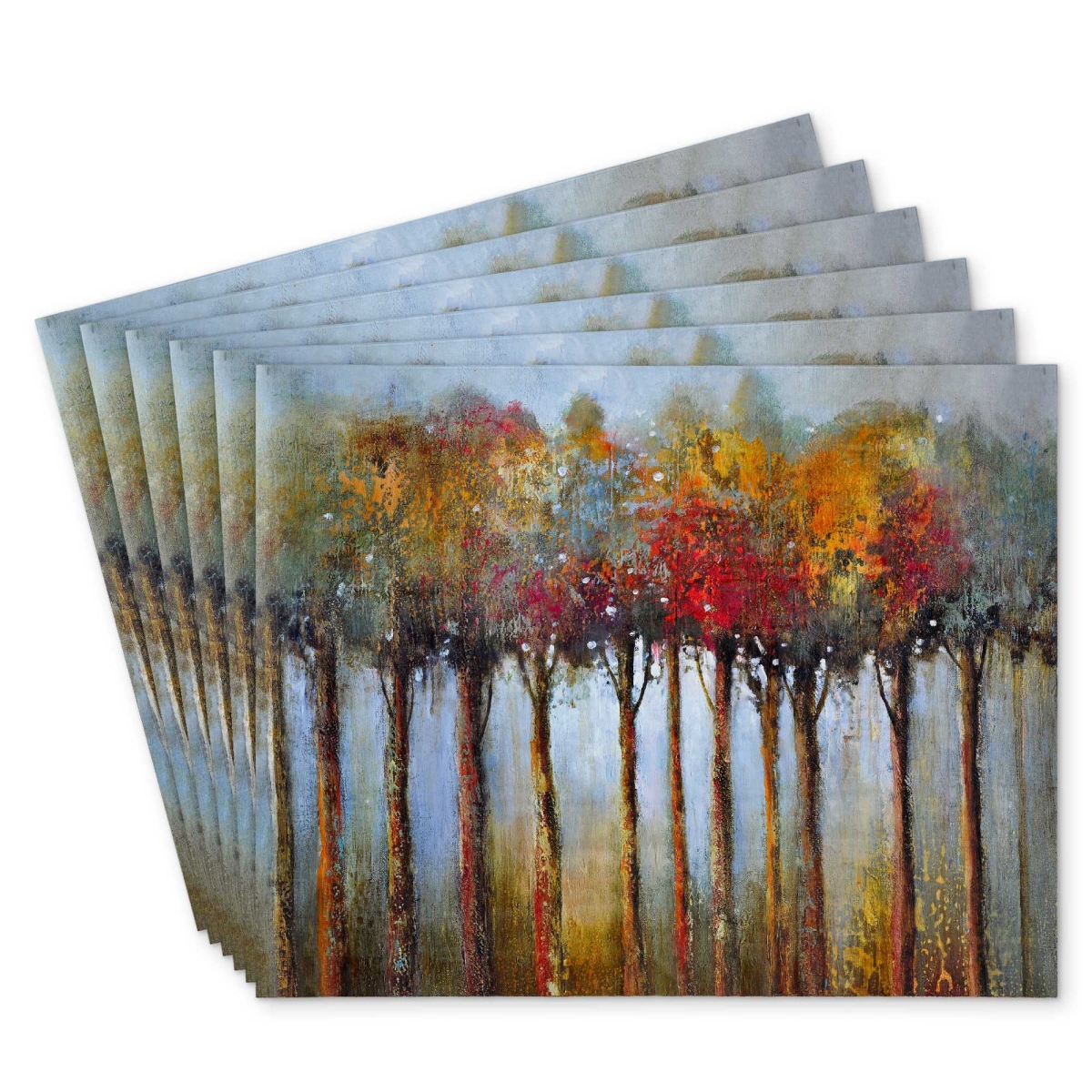 Picture of Begin Home Decor C6PP1418GEM26F 14 x 18 in. Colorful Leaves Trees Polyester Placemat for Home Decor - Set of 6