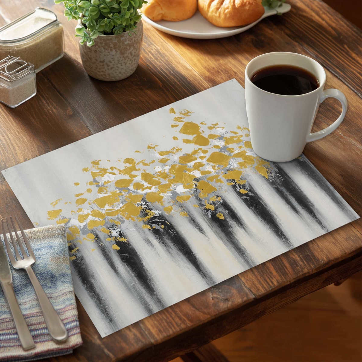 Picture of Begin Home Decor C6PP1418GLGCL7 14 x 18 in. Small Golden Spots Polyester Placemat - Home Decor Accent - Set of 6