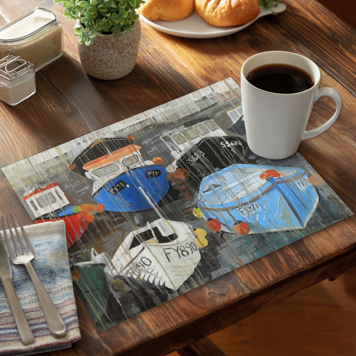 Picture of Begin Home Decor C4PP1418SRARDF 14 x 18 in. Color Fading Rain at the Port Polyester Placemat - Decor - Set of 4