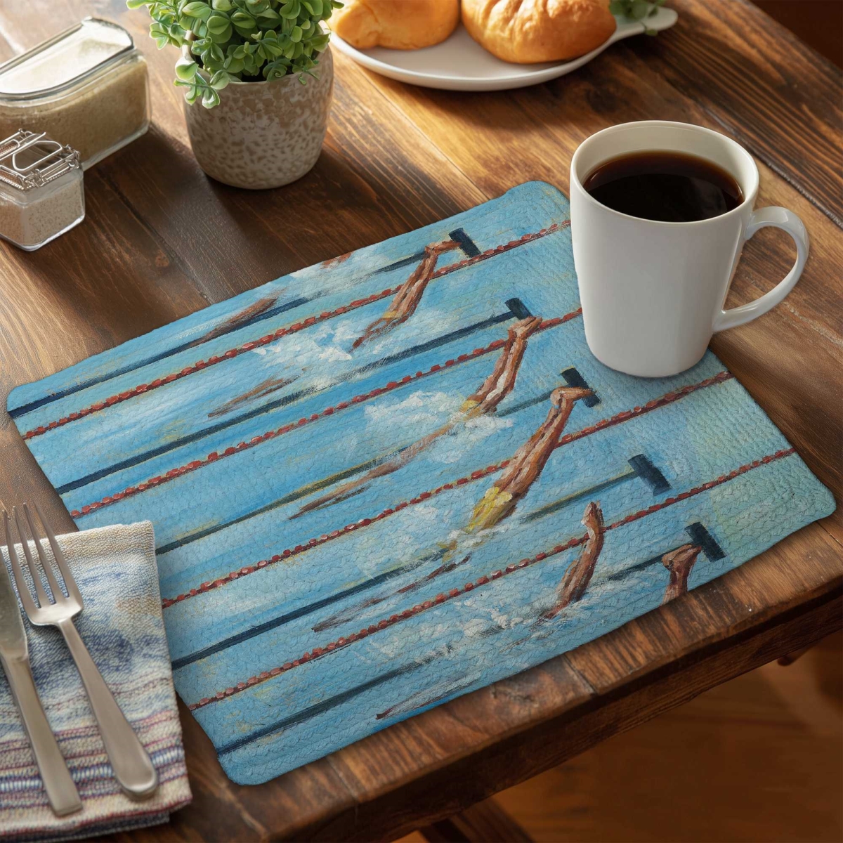 Picture of Begin Home Decor C6BP141802FHDP 14 x 18 in. Olympic Swimmers Braided Polyester Placemat for Home Decor - Set of 6