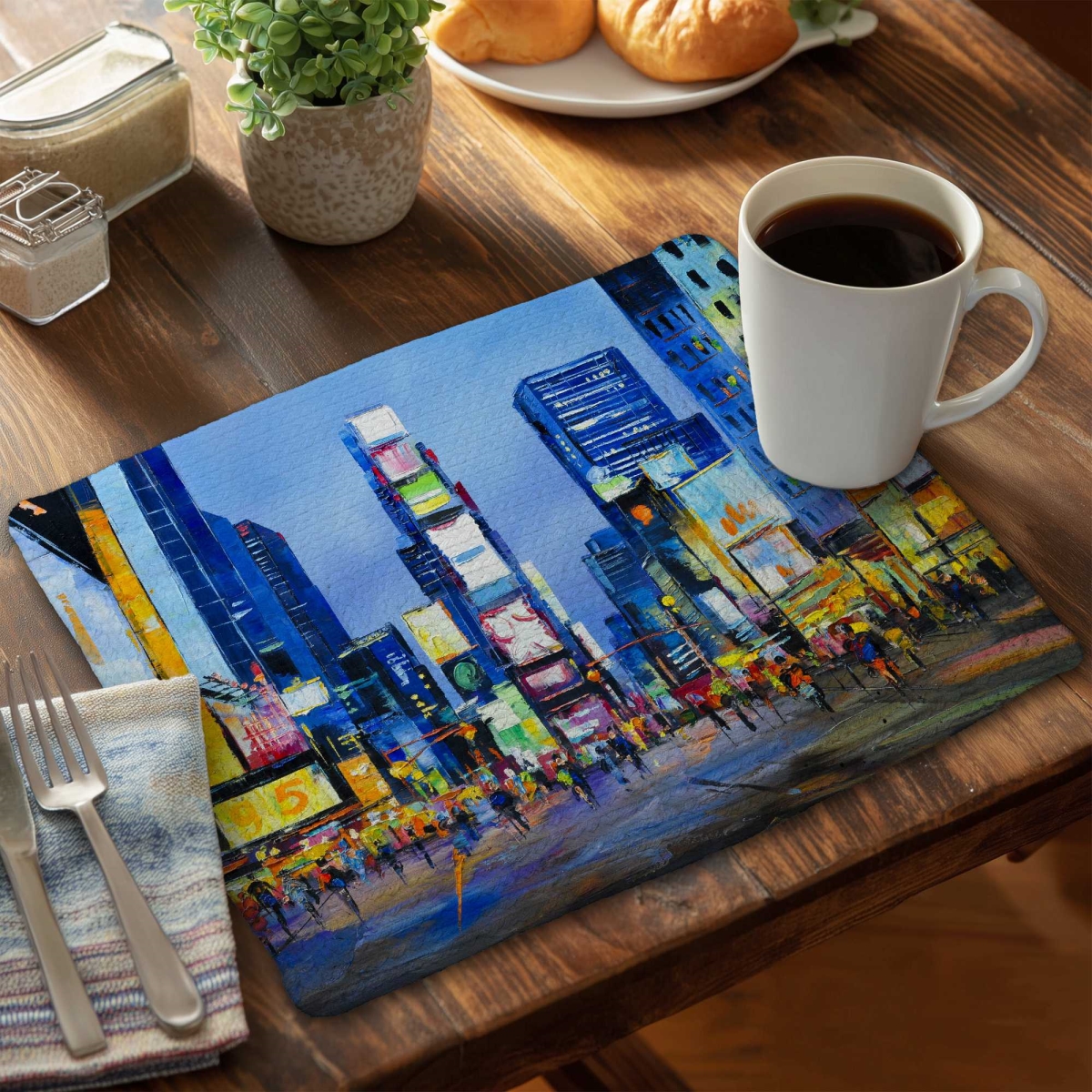 Picture of Begin Home Decor C6BP14181DXNPT 14 x 18 in. Cityscape in Times Square Braided Polyester Placemat - Decor - Set of 6