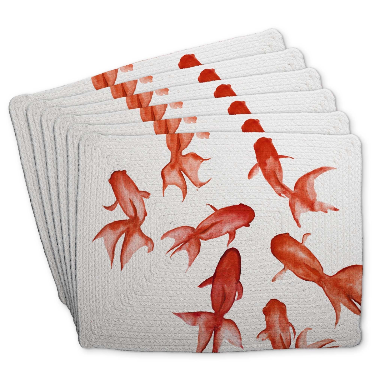 Picture of Begin Home Decor C6BP14181YBUA3 14 x 18 in. Red Fishes Braided Polyester Placemat - Home Decor Accent - Set of 6