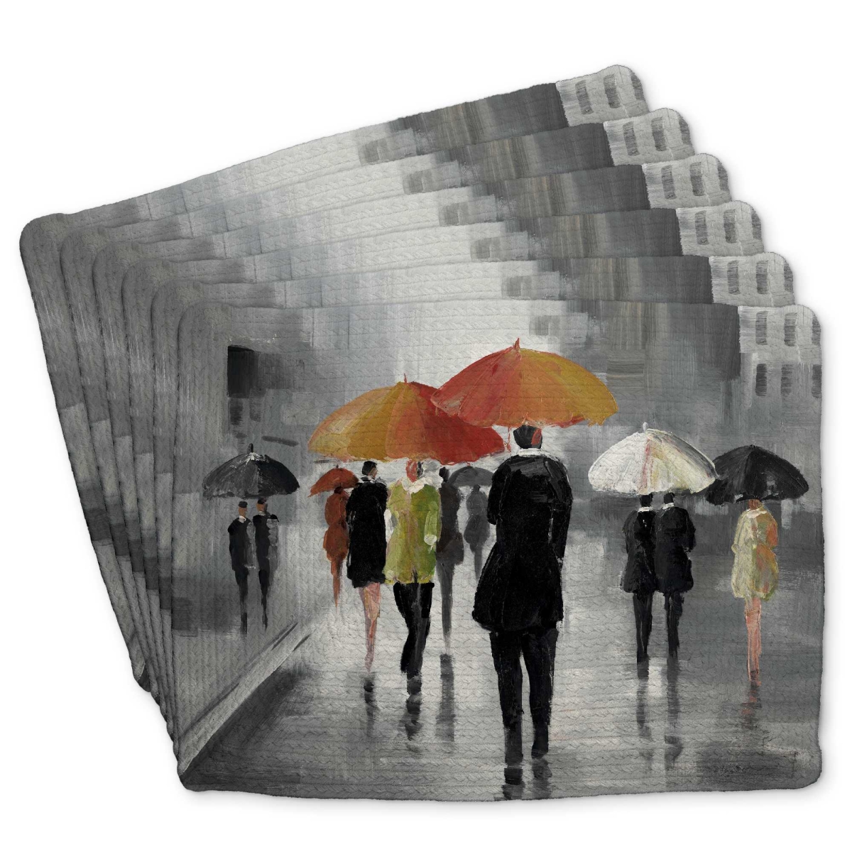 Picture of Begin Home Decor C6BP141839H195 14 x 18 in. Street Scene with Umbrellas - Braided Polyester Placemat - Set of 6