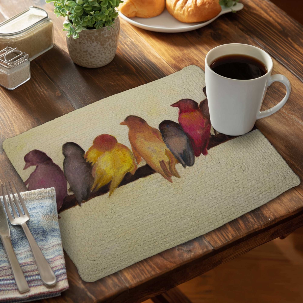 Picture of Begin Home Decor C6BP14183TIYT1 14 x 18 in. Bird Family Braided Polyester Placemat - Stylish Home Decor - Set of 6