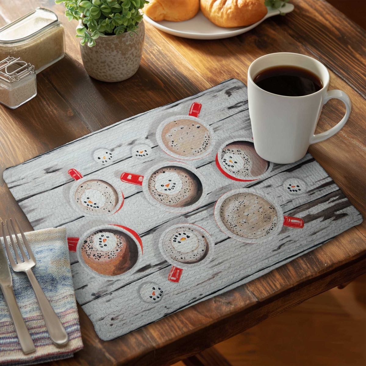 Picture of Begin Home Decor C6BP14184AG7JD 14 x 18 in. Holiday Hot Chocolate Braided Polyester Placemat - Set of 6
