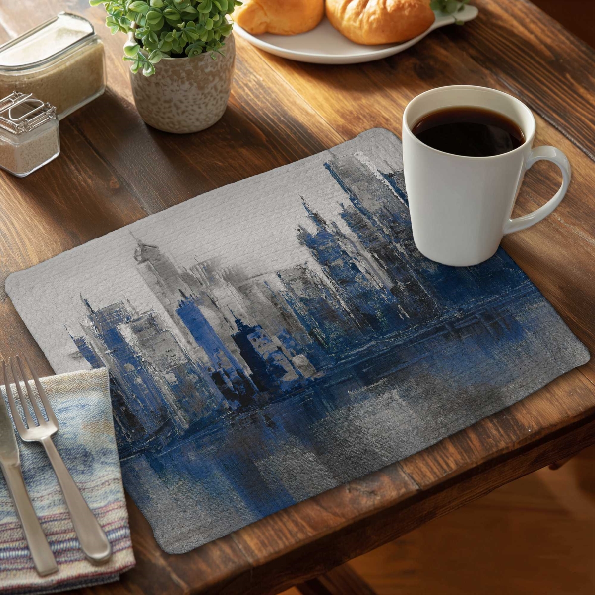 Picture of Begin Home Decor C6BP14188NONQF 14 x 18 in. Melancholy City Braided Polyester Placemat - Home Decor - Set of 6
