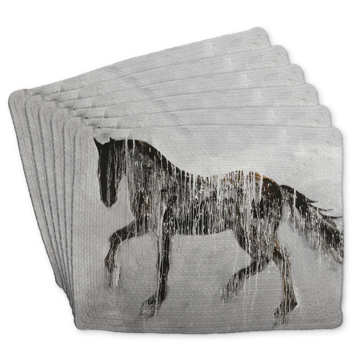 Picture of Begin Home Decor C6BP1418BQIRTN 14 x 18 in. Horse Brown Silhouette Braided Polyester Placemat - Decor - Set of 6