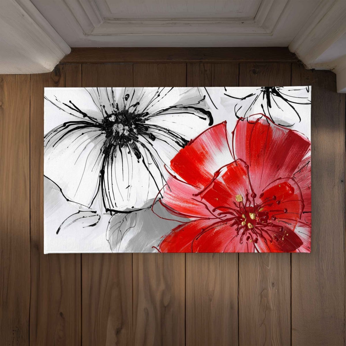 CODM2134H54MAF 21 x 34 in. Red & White Flowers Sketch Door Mat - Contemporary Decor