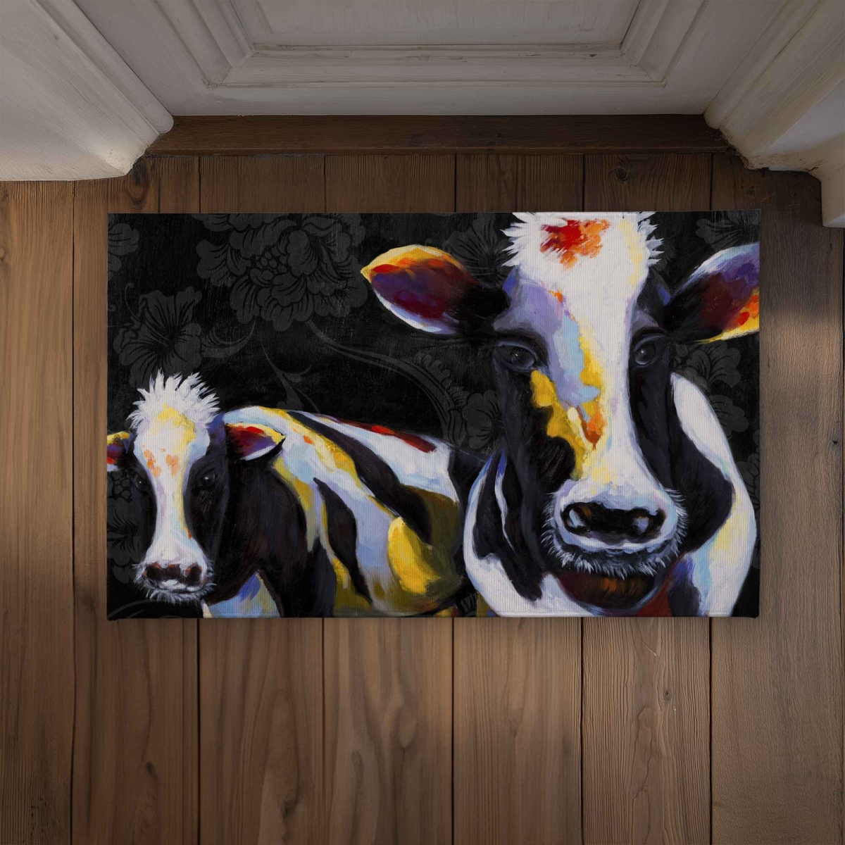 CODM2134125ICH 21 x 34 in. Two Funny Cows Victorian Door Mat - Vintage Home Decor