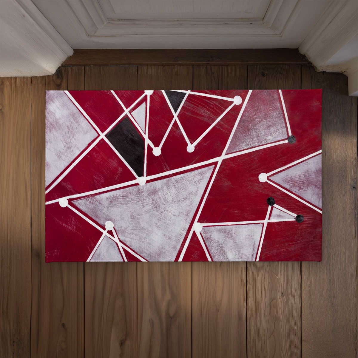 CODM21342QXBYT 21 x 34 in. White Triangles on Red Background - Office Gray Door Mat