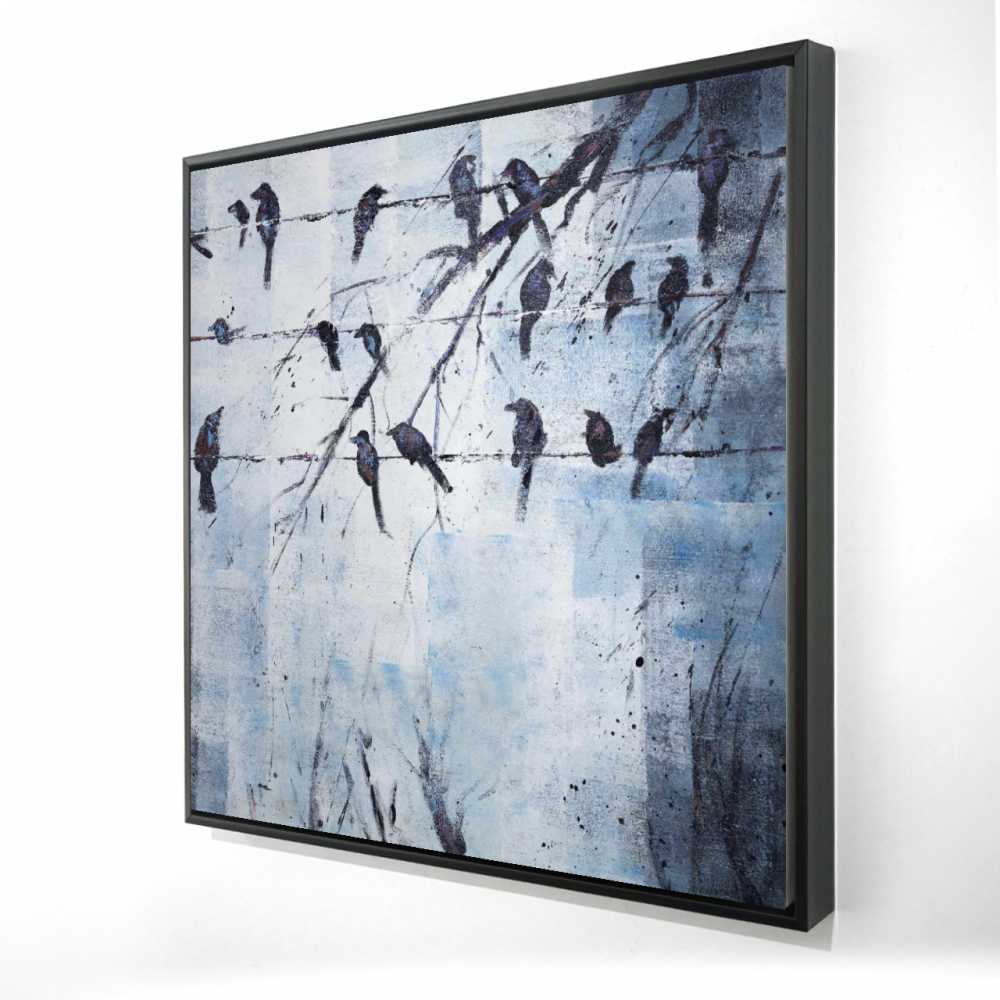 2081-3636-AN140 36 x 36 in. Abstract Birds on Electric Wire - Framed Canvas
