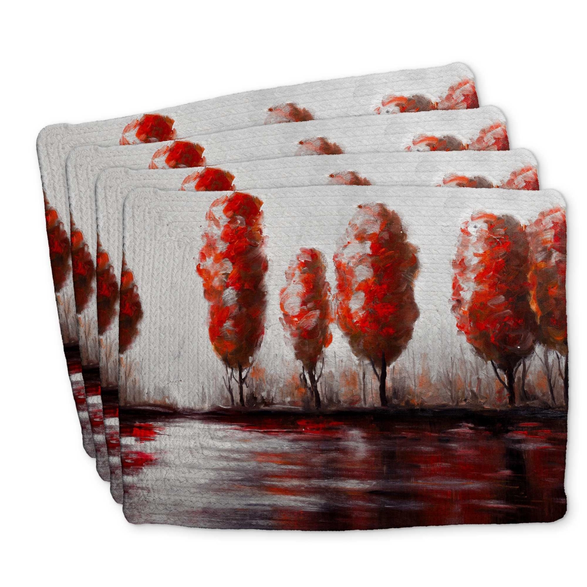 Picture of Begin Home Decor C4BP141816OZQ5 14 x 18 in. Red Trees by The Lake Braided Polyester Placemat - Decor - Set of 4