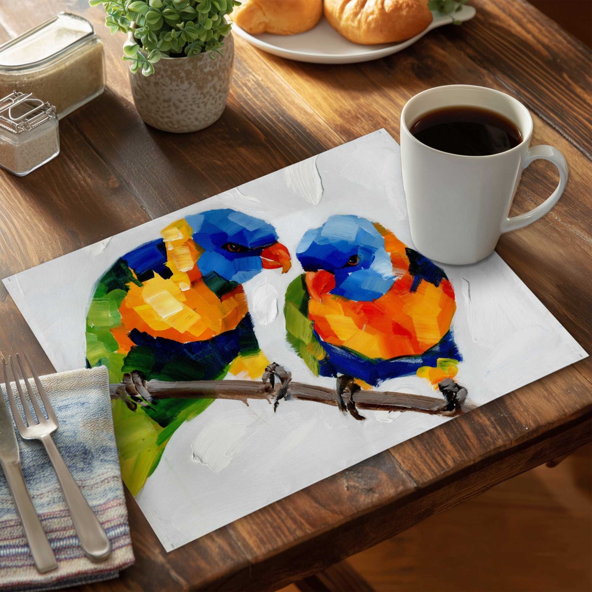 Picture of Begin Home Decor C6PP1418F7I1N5 14 x 18 in. Couple of Parrots Polyester Placemat - Home Decor Accent - Set of 6