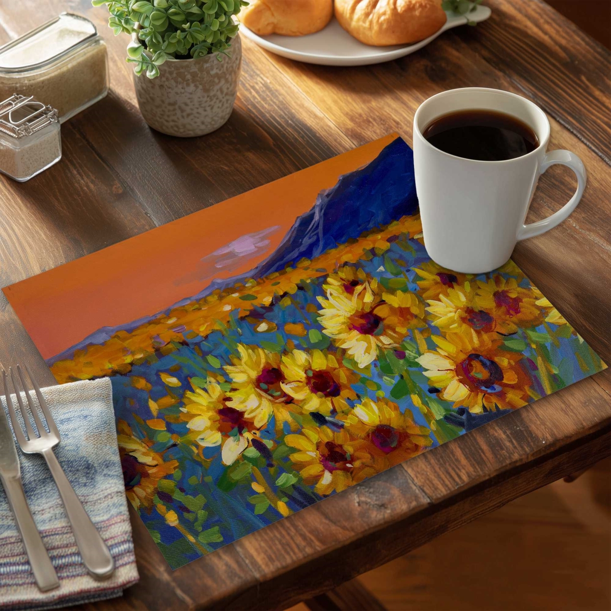 Picture of Begin Home Decor C6PP1418H5RZNE 14 x 18 in. Field of Sunflowers Polyester Placemat - Home Decor Accent - Set of 6