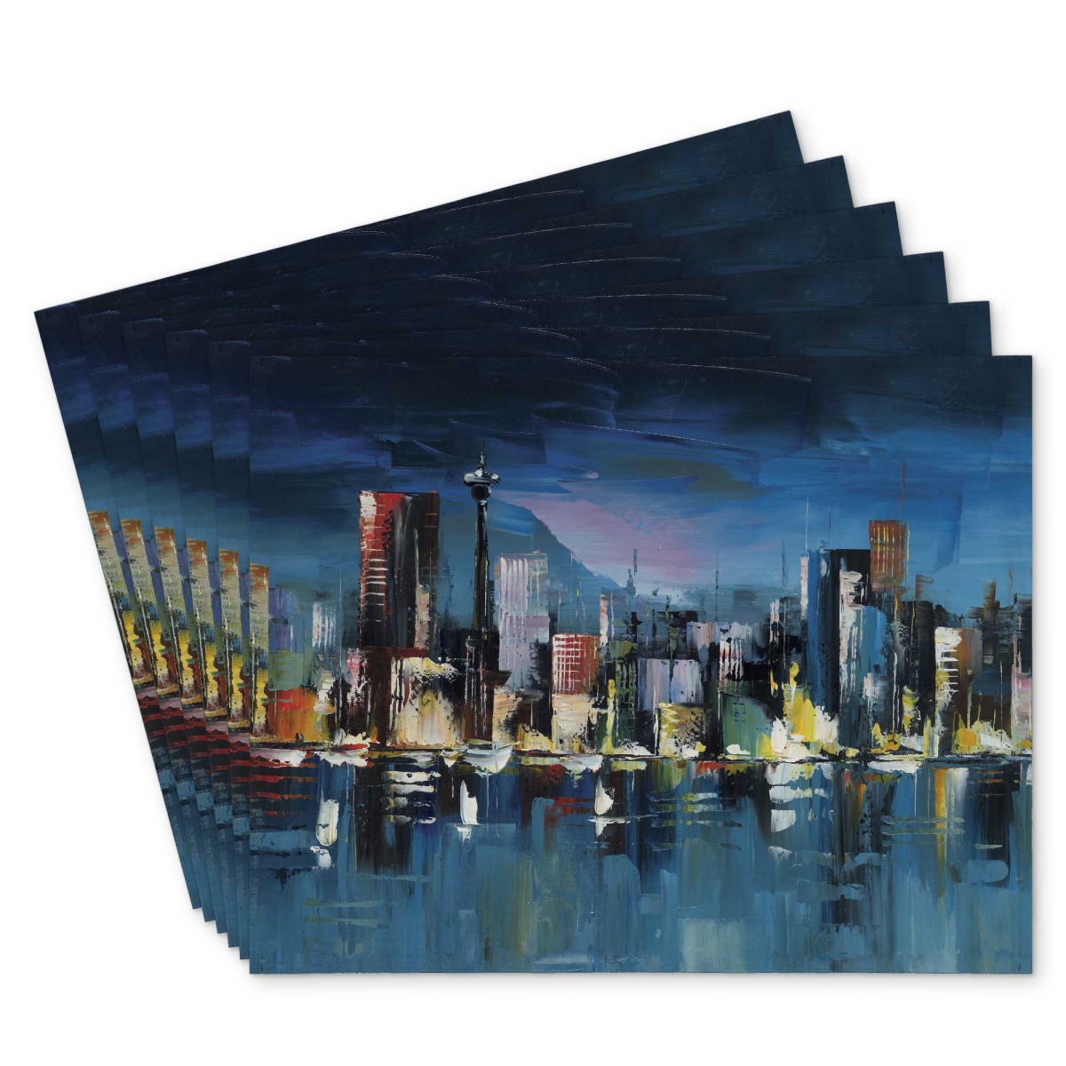 Picture of Begin Home Decor C6PP1418IMGZSQ 14 x 18 in. Abstract Blue Cityscape by Night - Polyester Placemat - Set of 6