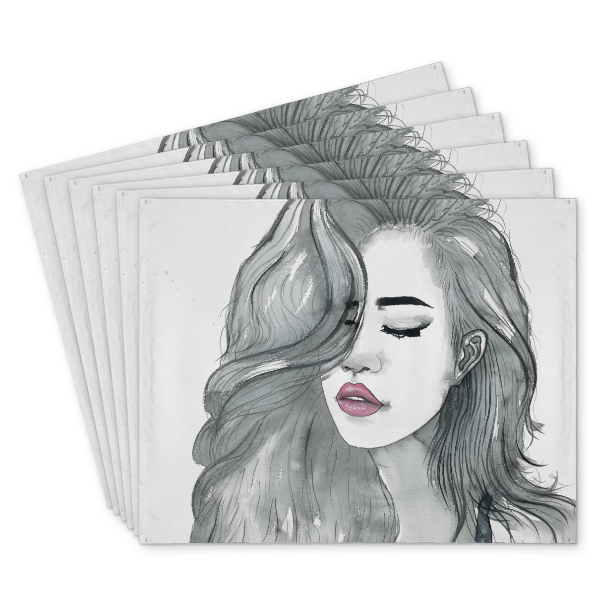 Picture of Begin Home Decor C6PP1418IRS9AI 14 x 18 in. Beautiful Female Hair Polyester Placemat for Home Decor - Set of 6