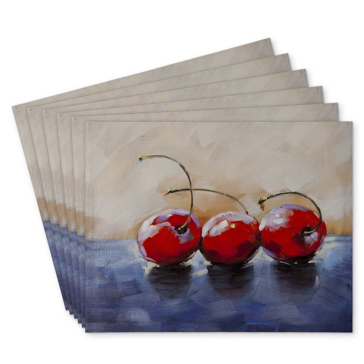Picture of Begin Home Decor C6PP1418JJDVFR 14 x 18 in. Three Cherries Polyester Placemat - Stylish Home Decor - Set of 6