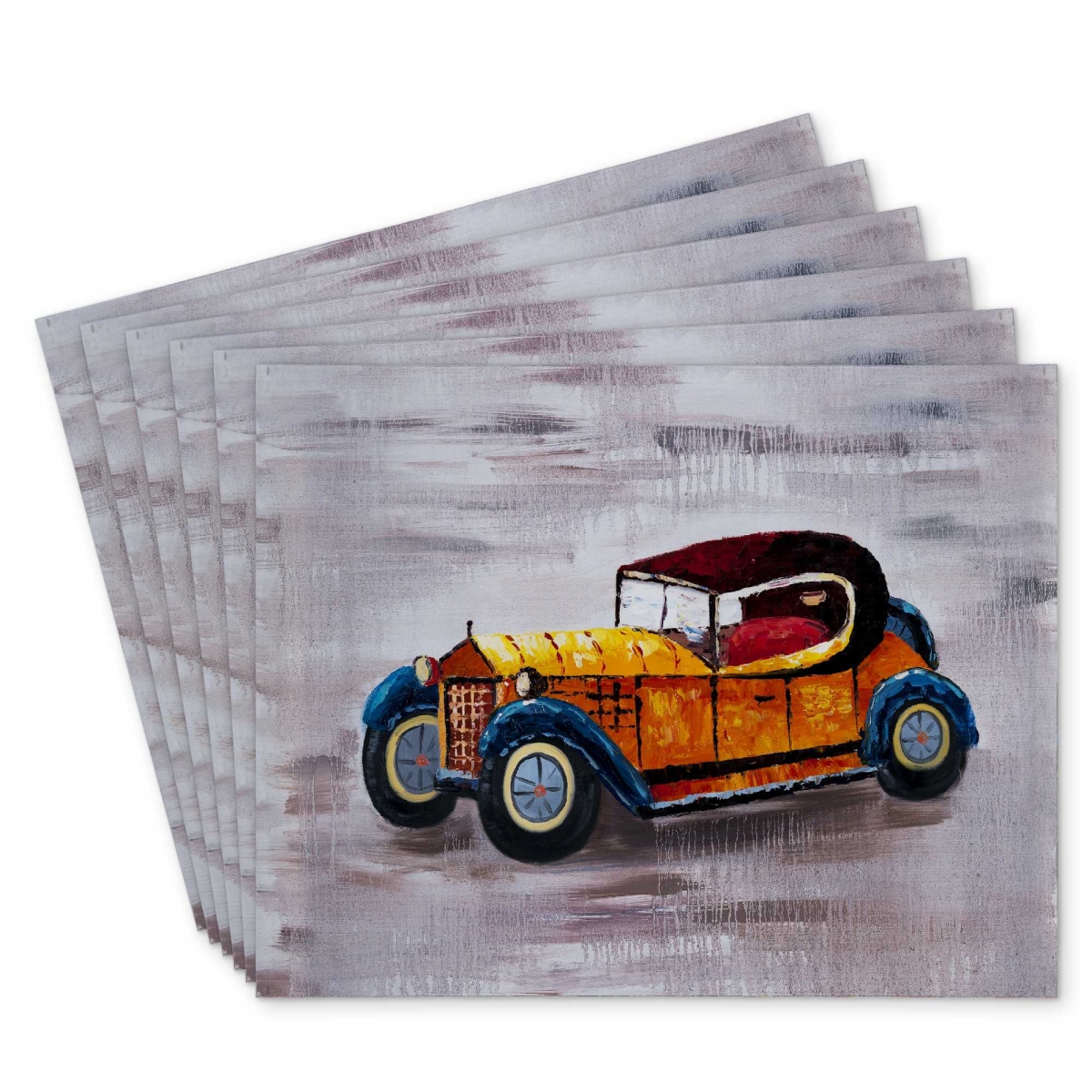 Picture of Begin Home Decor C6PP1418RJ7LKU 14 x 18 in. Yellow Toy Car - Polyester Placemat for Home Decor - Set of 6