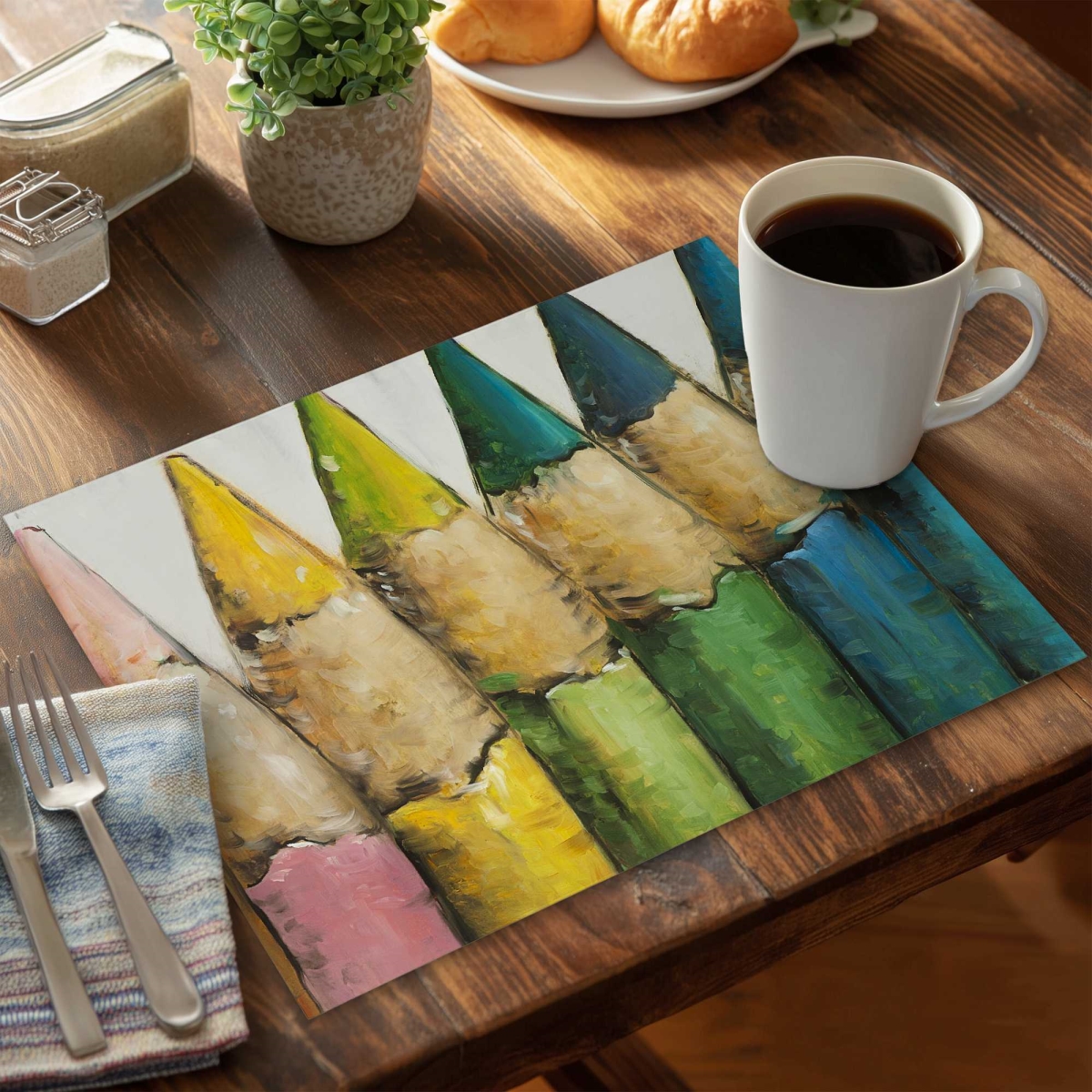 Picture of Begin Home Decor C6PP1418S9J9UK 14 x 18 in. Color Pencils Standing - Polyester Placemat for Home Decor - Set of 6