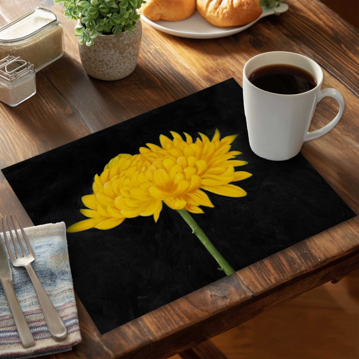 Picture of Begin Home Decor C6PP1418SCG003 14 x 18 in. Chrysanthemum Polyester Placemat - Stylish Home Decor Accent - Set of 6