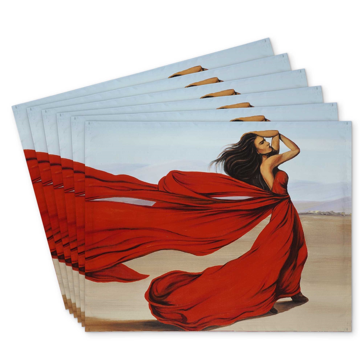 Picture of Begin Home Decor C6PP1418XT3A5M 14 x 18 in. Woman in Long Red Dress Placemat - Desert Home Decor - Set of 6