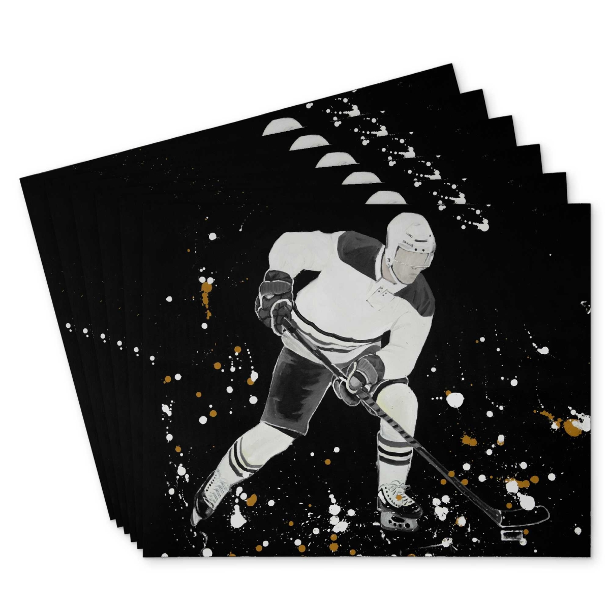 Picture of Begin Home Decor C6PP1418YMWZ5I 14 x 18 in. Hockey Player in Action Polyester Placemat for Home Decor - Set of 6
