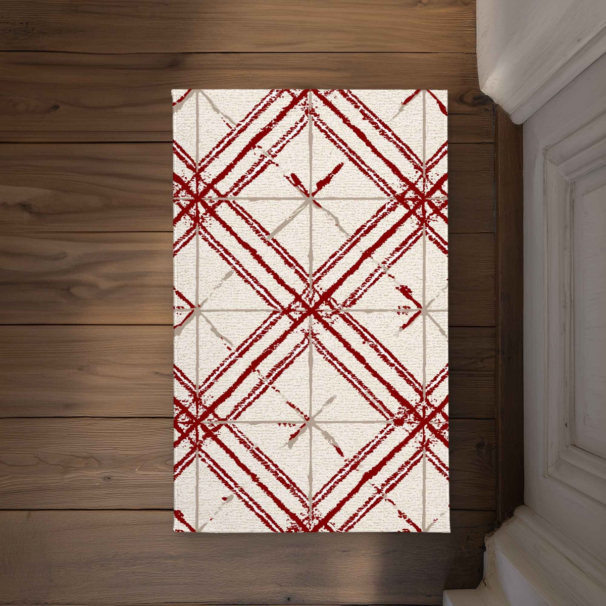 CODM2134H651HM 21 x 34 in. Red Lines Pattern Beige Indoor & Outdoor Door Mat - Home Decor