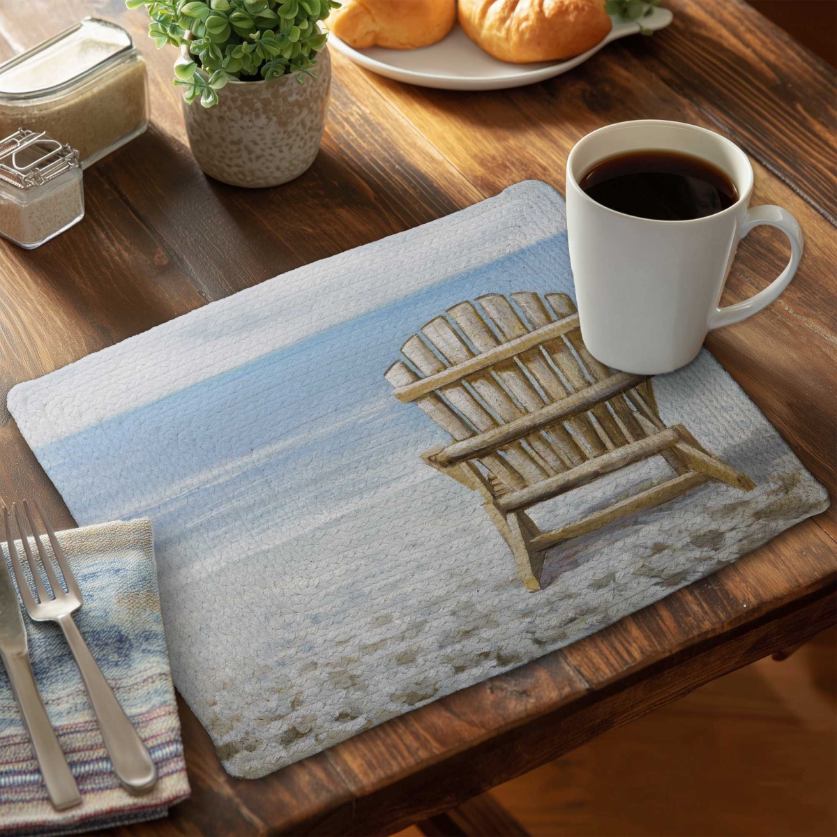 Picture of Begin Home Decor C6BP14188IJH4W 14 x 18 in. Wood Beach Chair - Braided Polyester Placemat for Home Decor - Set of 6