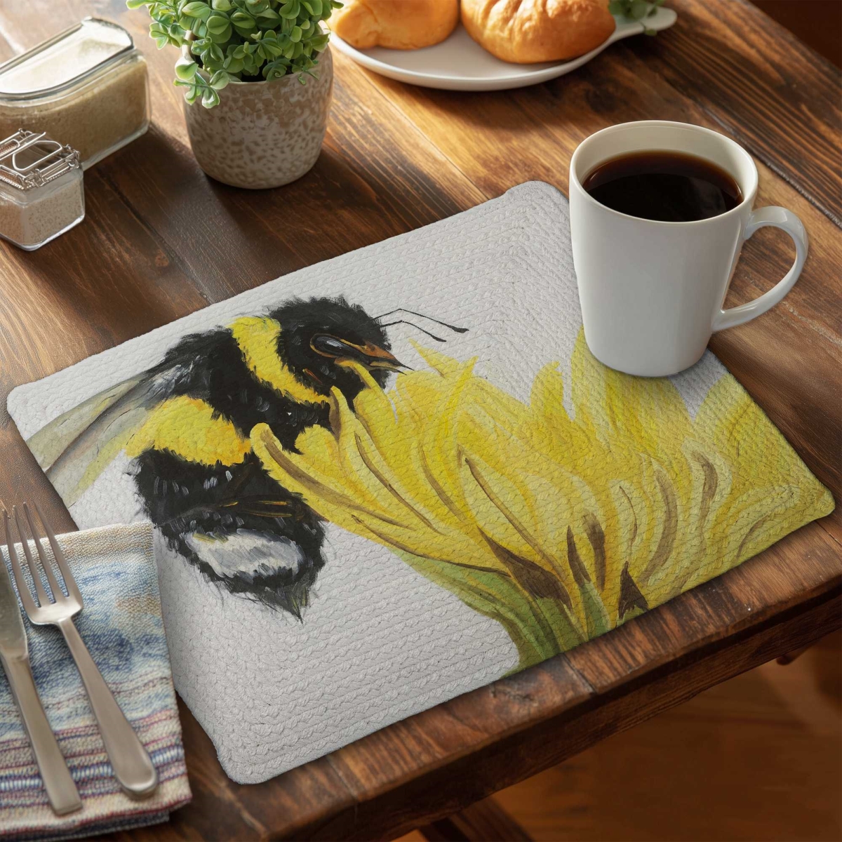 Picture of Begin Home Decor C6BP1418977PIF 14 x 18 in. Little Bumblebee on a Dandelion - Braided Polyester Placemat - Set of 6