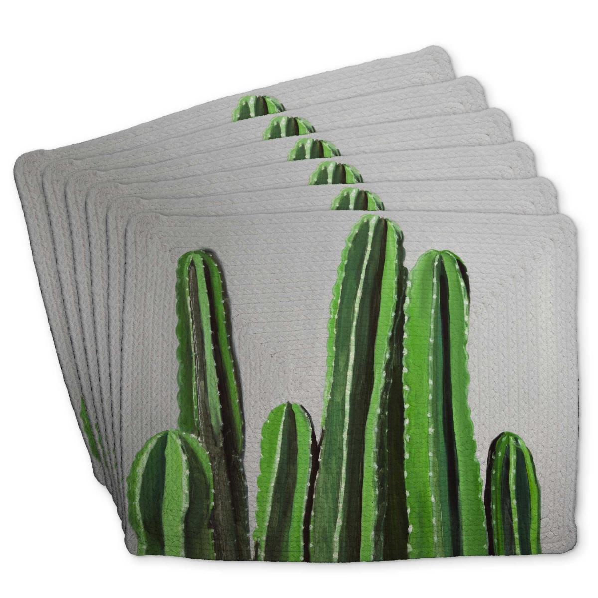 Picture of Begin Home Decor C6BP1418ES23J7 14 x 18 in. Cactus Candles - Braided-Polyester Placemats for Home Decor - Set of 6