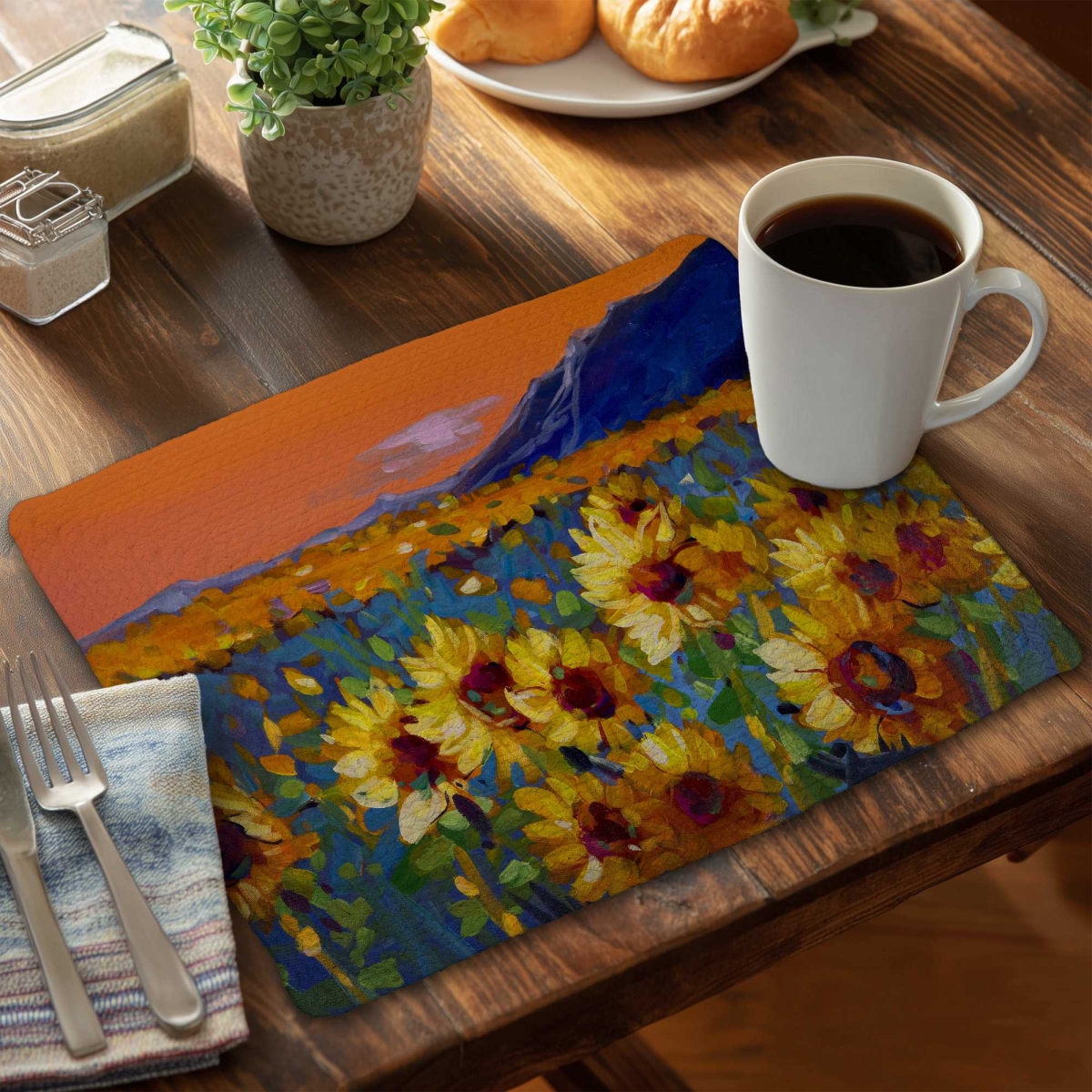 Picture of Begin Home Decor C6BP1418F60XQ9 14 x 18 in. Field of Sunflowers Braided Polyester Placemat - Home Decor - Set of 6