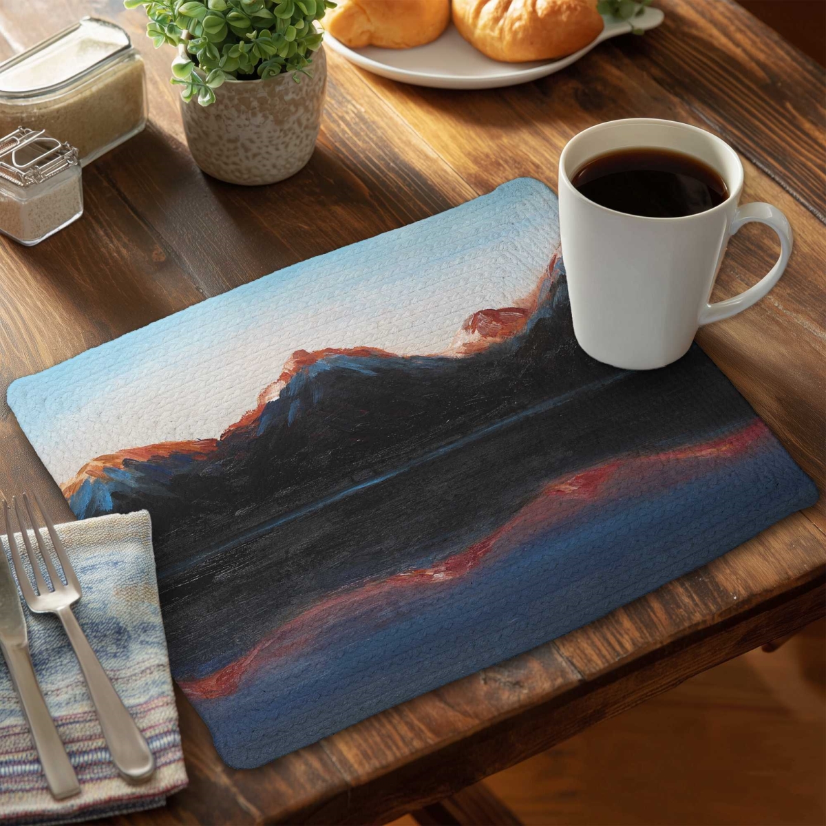 Picture of Begin Home Decor C6BP1418G8GZIM 14 x 18 in. Mountains Landscape Braided Polyester Placemat - Home Decor - Set of 6