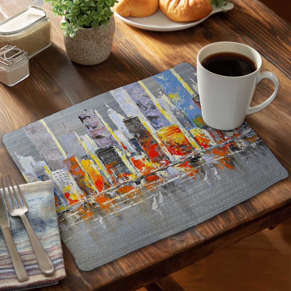 Picture of Begin Home Decor C6BP1418KGBSL6 14 x 18 in. Color Splash Cityscape - Braided Polyester Placemat - Decor - Set of 6