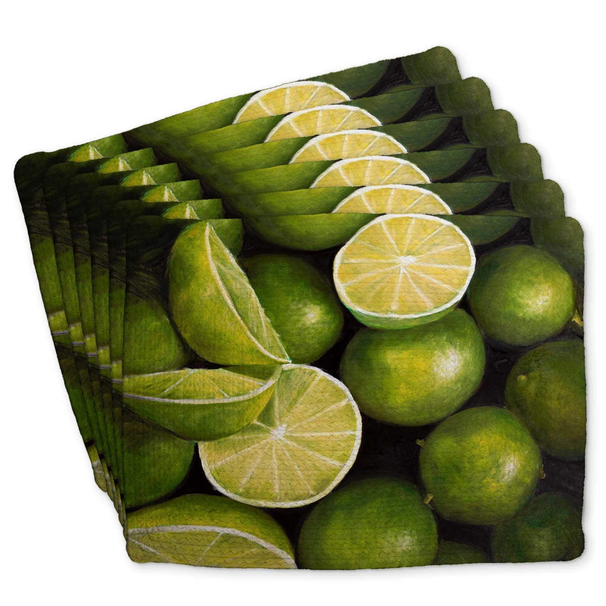 Picture of Begin Home Decor C6BP1418LKDDMS 14 x 18 in. Basket of Limes - Braided Polyester Placemat for Home Decor - Set of 6