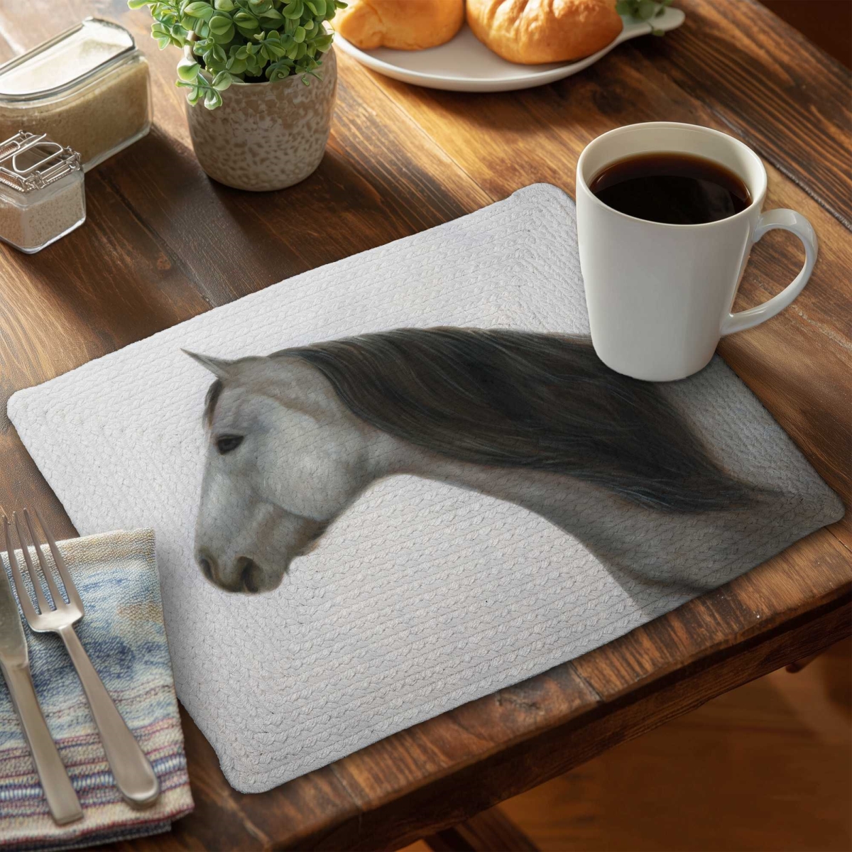 Picture of Begin Home Decor C6BP1418MHBYNW 14 x 18 in. Winter Horse Braided Polyester Placemat for Home Decor - Set of 6