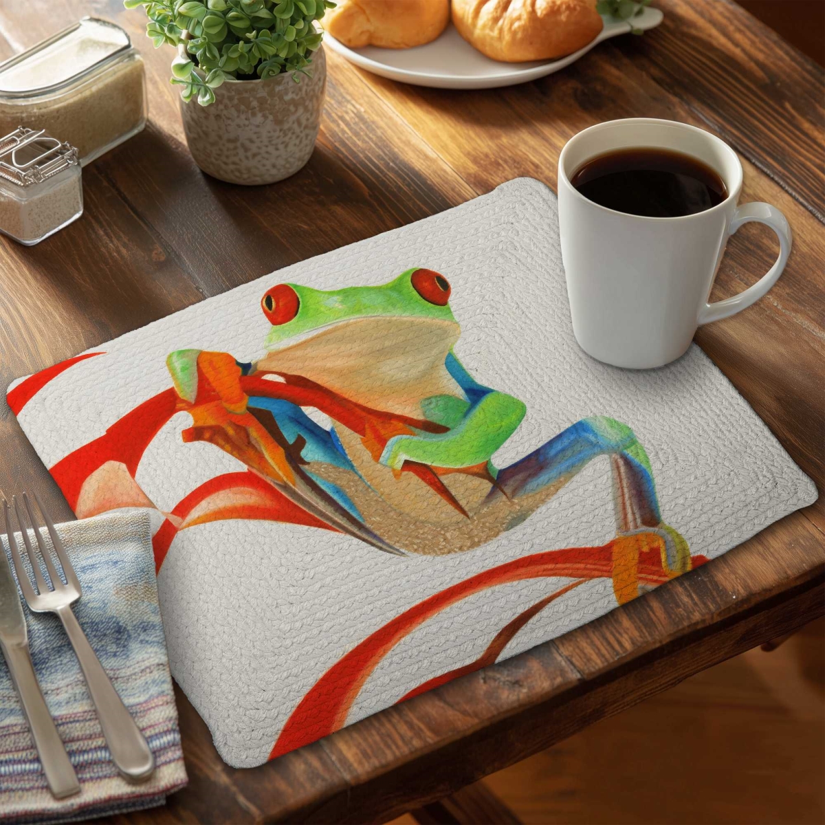 Picture of Begin Home Decor C6BP1418NXG9XE 14 x 18 in. Red-Eyed Frog Braided Polyester Placemat - Home Decor Accent - Set of 6