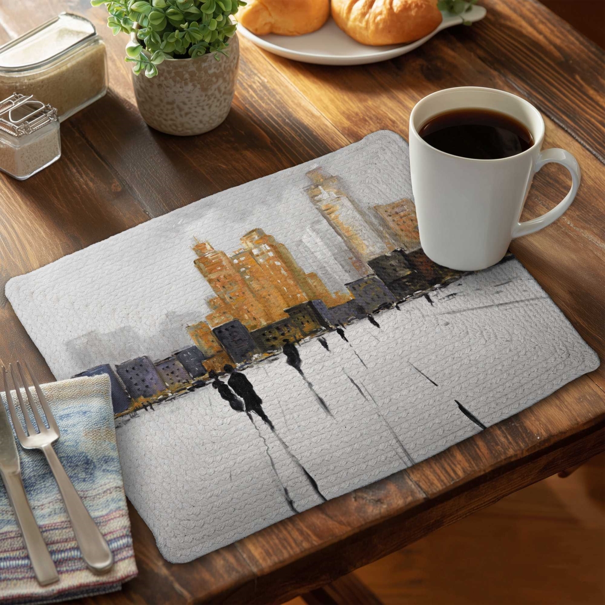Picture of Begin Home Decor C6BP1418O92S47 14 x 18 in. Silhouettes Walking Towards The City - Braided Polyester Placemat - Set of 6
